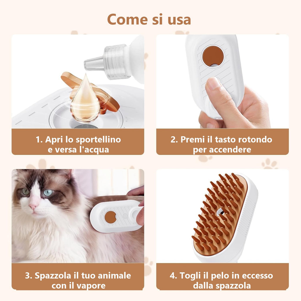 Spazzola a Vapore Multifunzione per Animali Domestici
